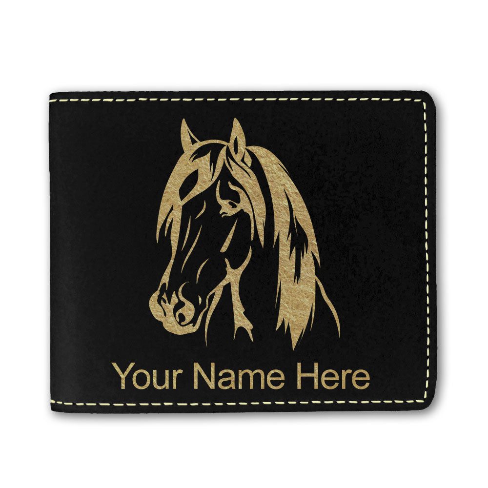 Faux Leather Bi-Fold Wallet, Horse Head 1, Personalized Engraving Included