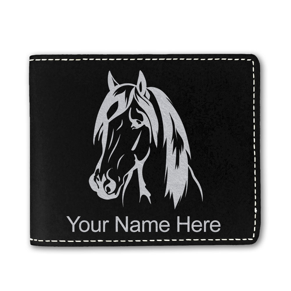 Faux Leather Bi-Fold Wallet, Horse Head 1, Personalized Engraving Included