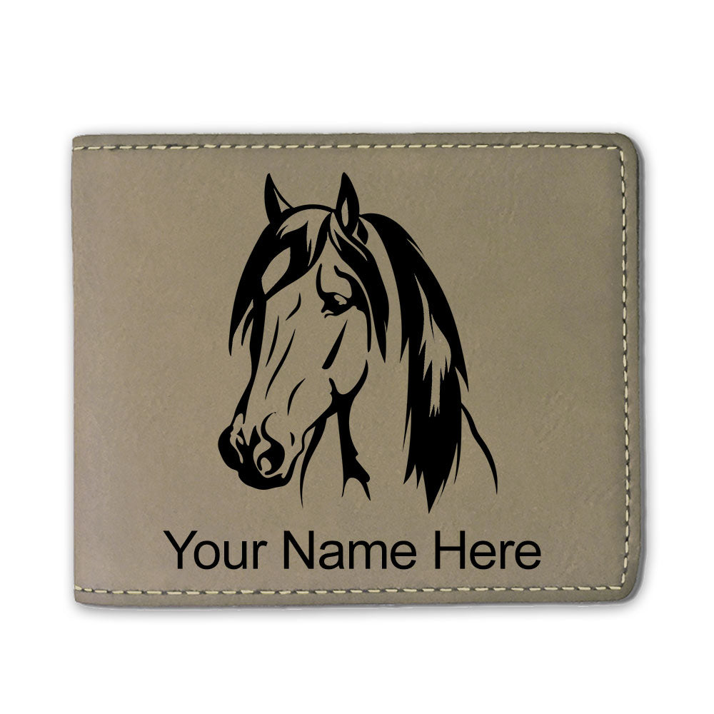 Faux Leather Bi-Fold Wallet, Horse Head 1, Personalized Engraving Included