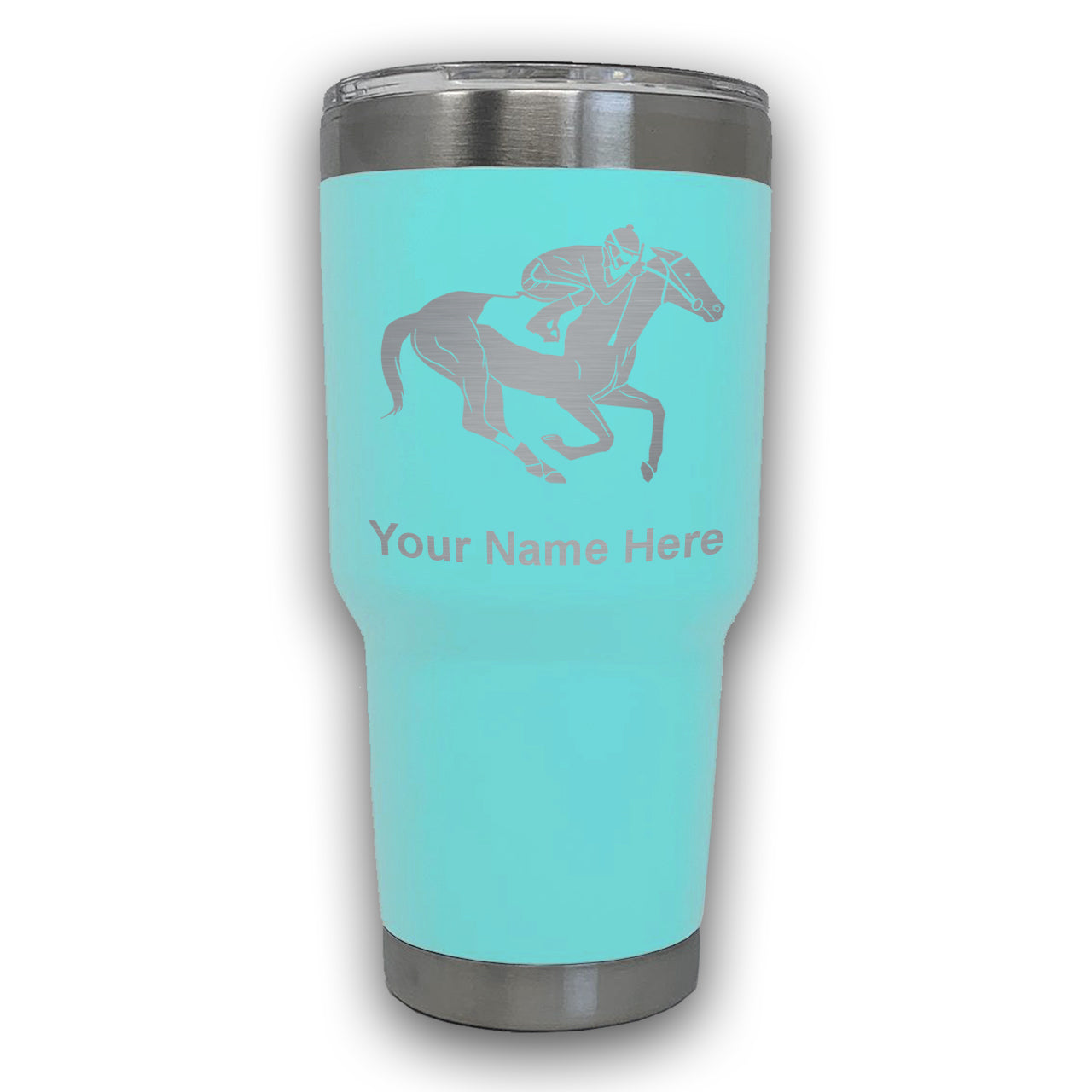LaserGram 30oz Tumbler Mug, Horse Racing, Personalized Engraving Included