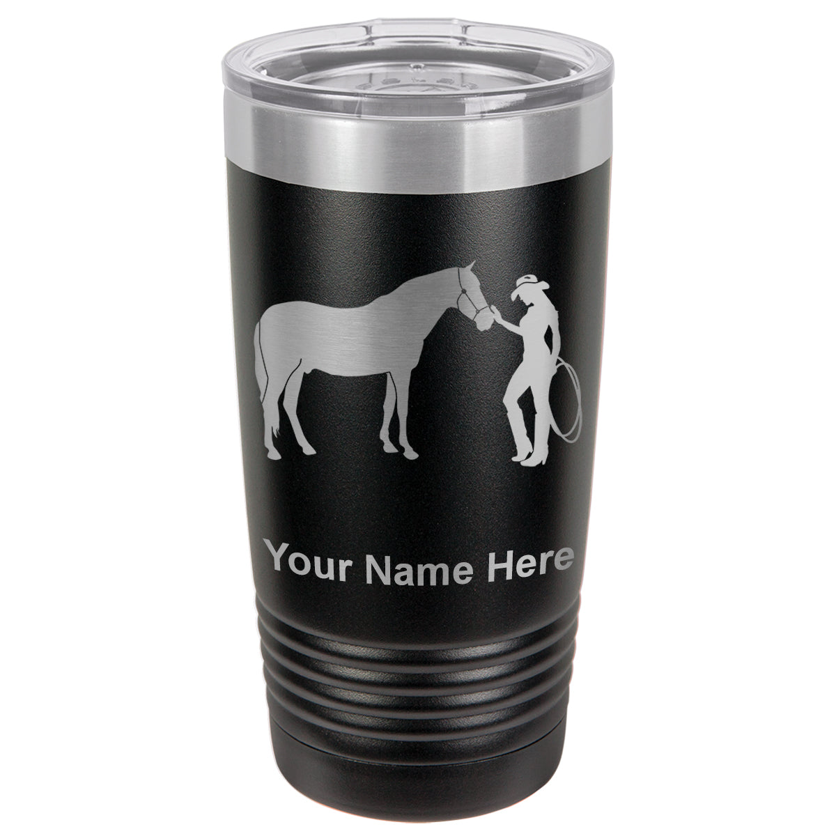 20oz Vacuum Insulated Tumbler Mug, Horse and Cowgirl, Personalized Engraving Included