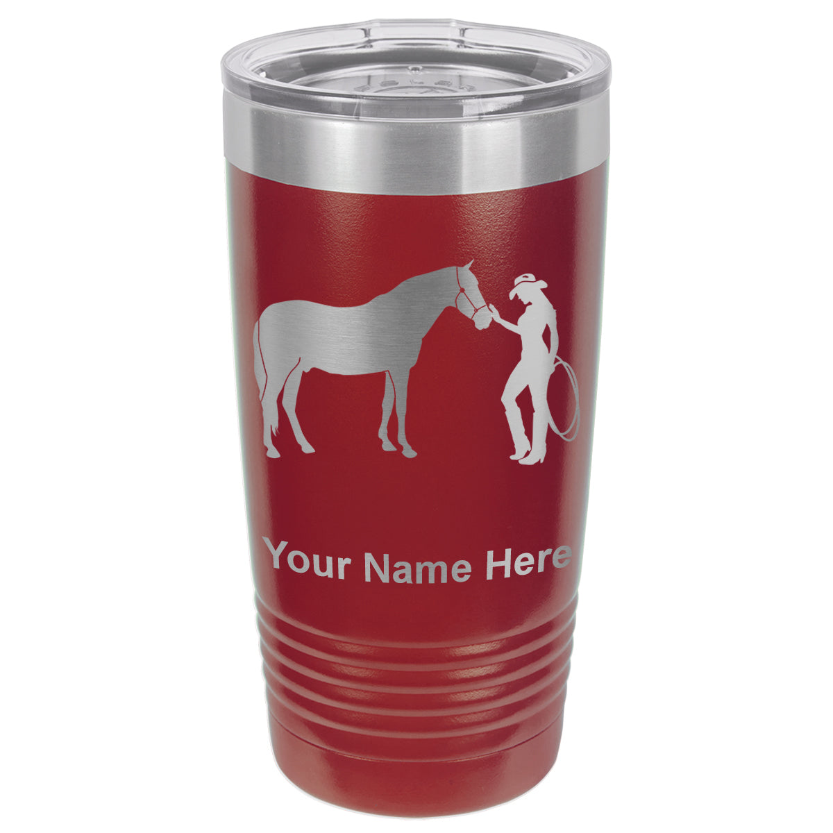 20oz Vacuum Insulated Tumbler Mug, Horse and Cowgirl, Personalized Engraving Included