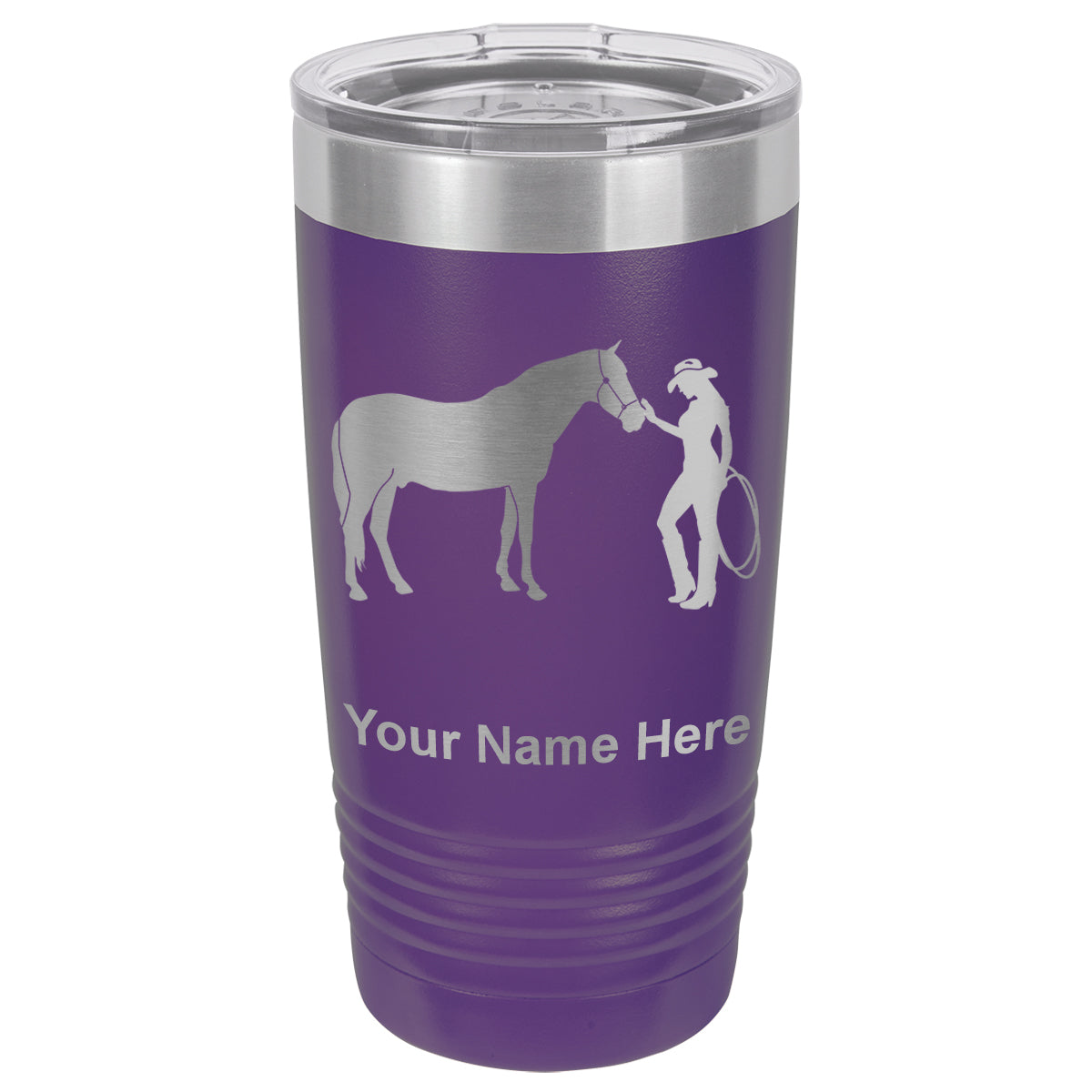 20oz Vacuum Insulated Tumbler Mug, Horse and Cowgirl, Personalized Engraving Included