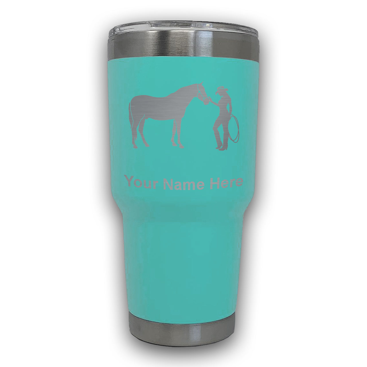 LaserGram 30oz Tumbler Mug, Horse and Cowgirl, Personalized Engraving Included