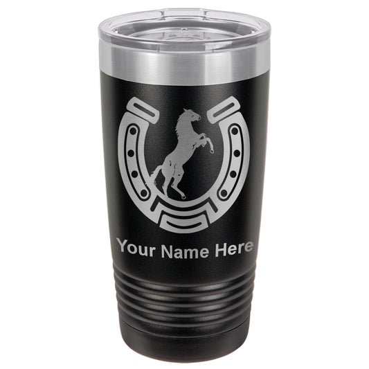 20oz Vacuum Insulated Tumbler Mug, Horseshoe with Horse, Personalized Engraving Included