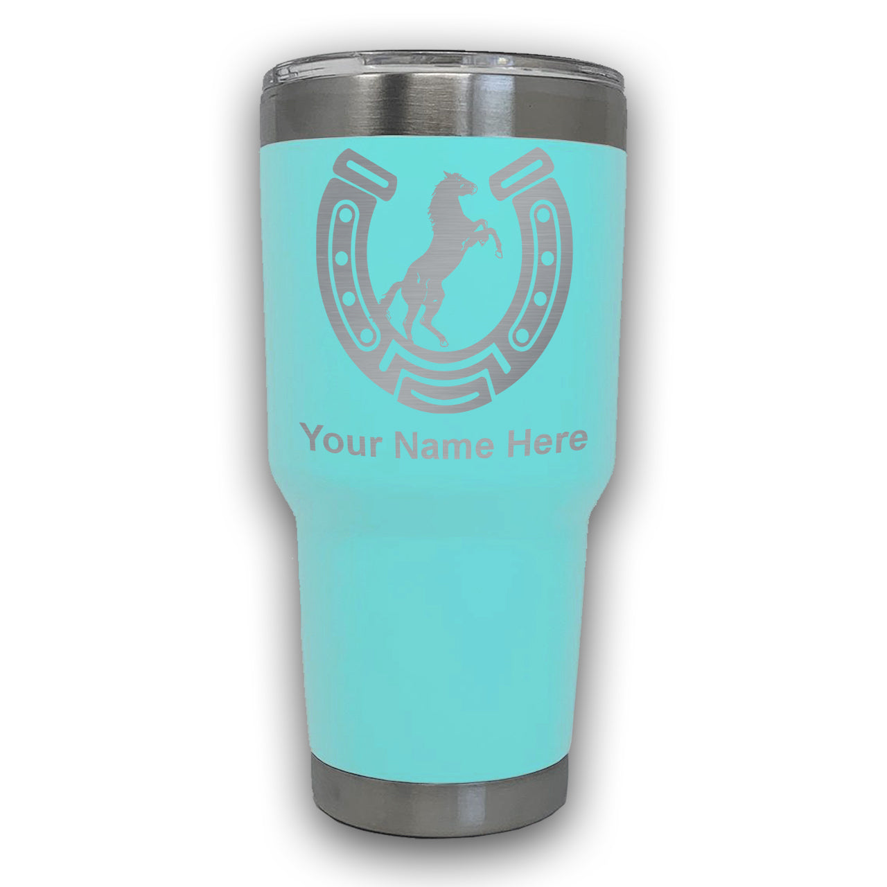 LaserGram 30oz Tumbler Mug, Horseshoe with Horse, Personalized Engraving Included