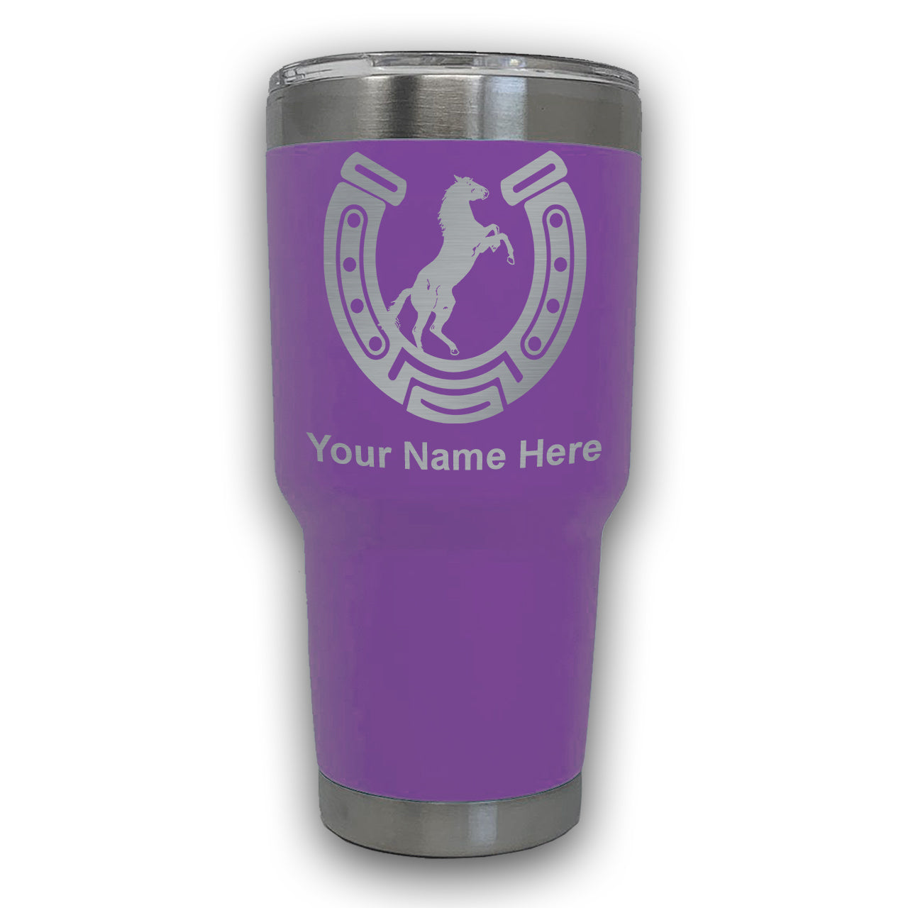 LaserGram 30oz Tumbler Mug, Horseshoe with Horse, Personalized Engraving Included