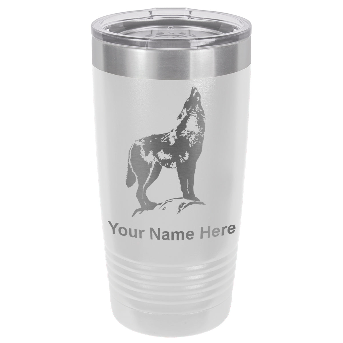 20oz Vacuum Insulated Tumbler Mug, Howling Wolf, Personalized Engraving Included