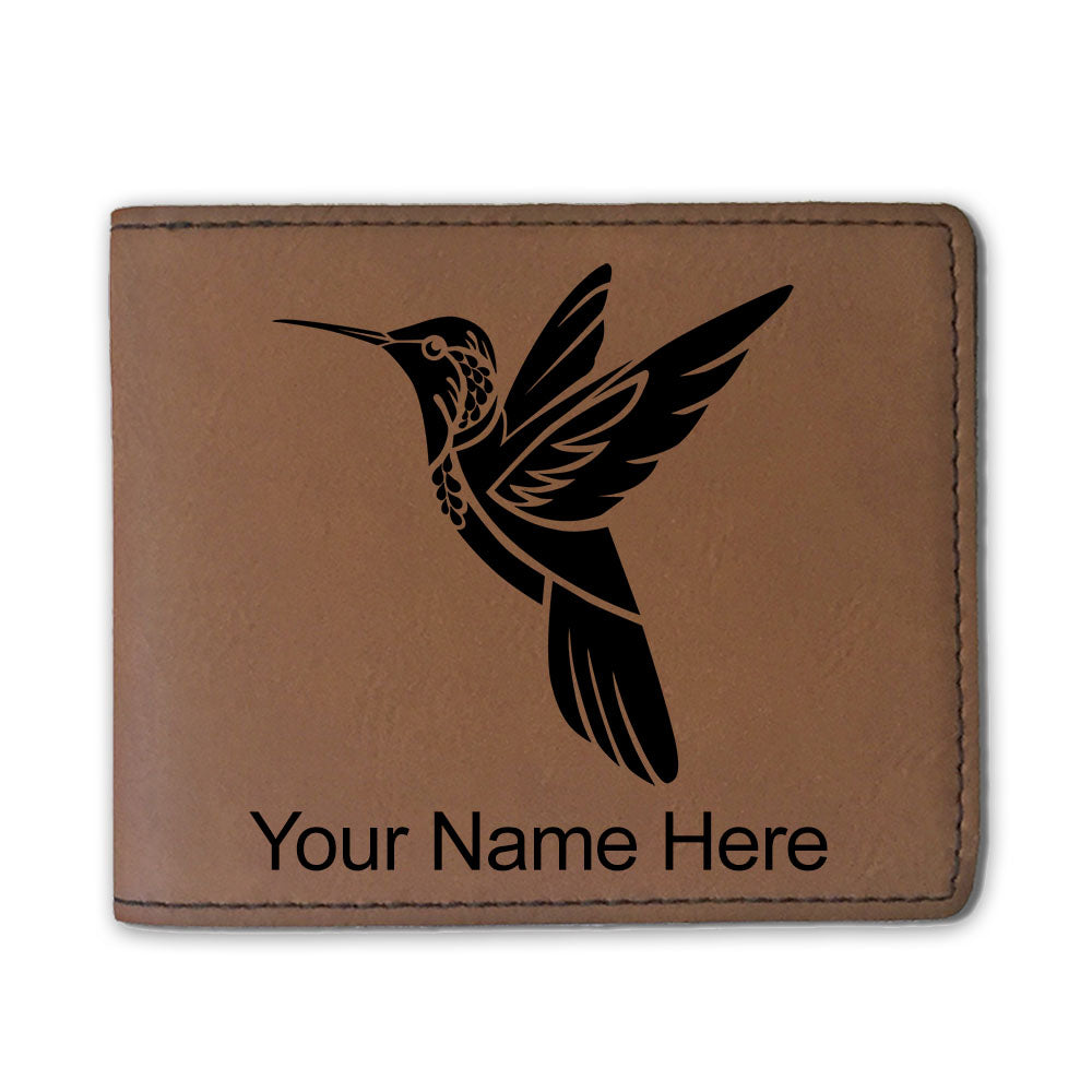 Faux Leather Bi-Fold Wallet, Hummingbird, Personalized Engraving Included