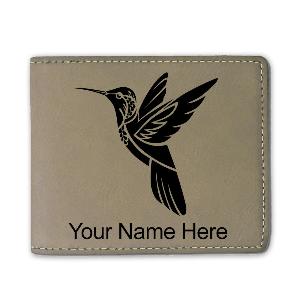 Faux Leather Bi-Fold Wallet, Hummingbird, Personalized Engraving Included
