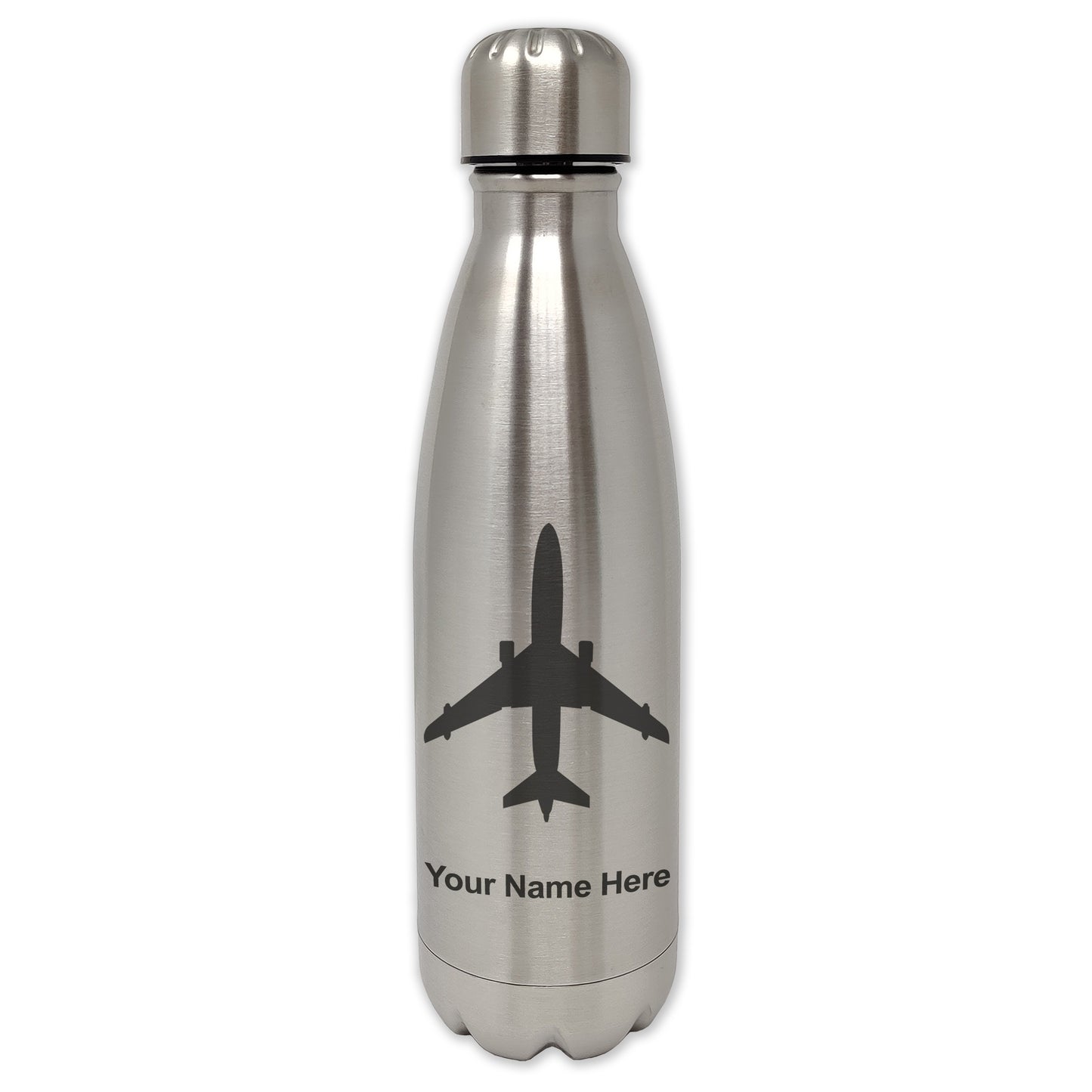 LaserGram Single Wall Water Bottle, Jet Airplane, Personalized Engraving Included