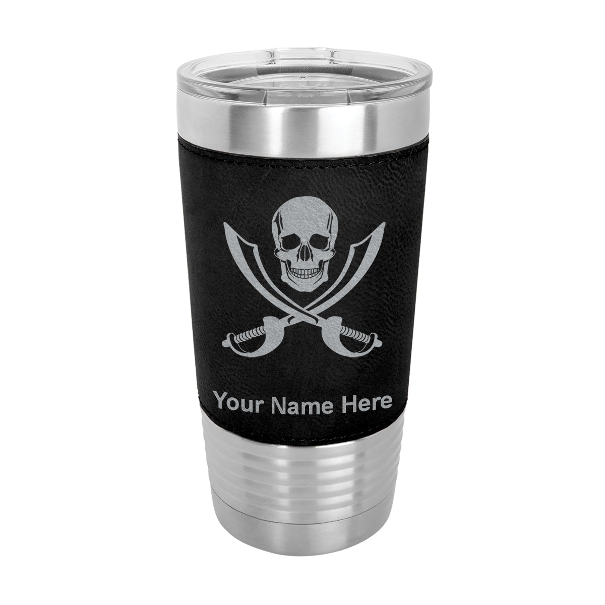 20oz Faux Leather Tumbler Mug, Jolly Roger, Personalized Engraving Included - LaserGram Custom Engraved Gifts