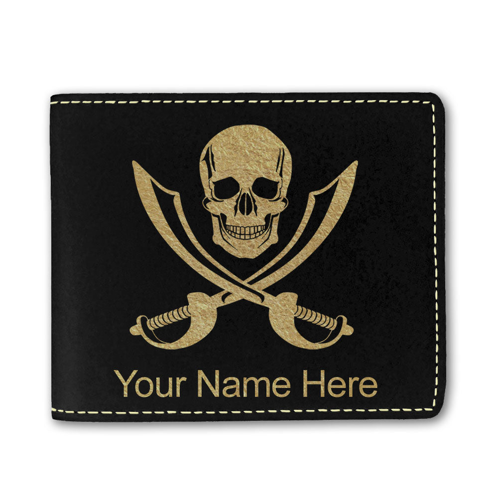 Faux Leather Bi-Fold Wallet, Jolly Roger, Personalized Engraving Included