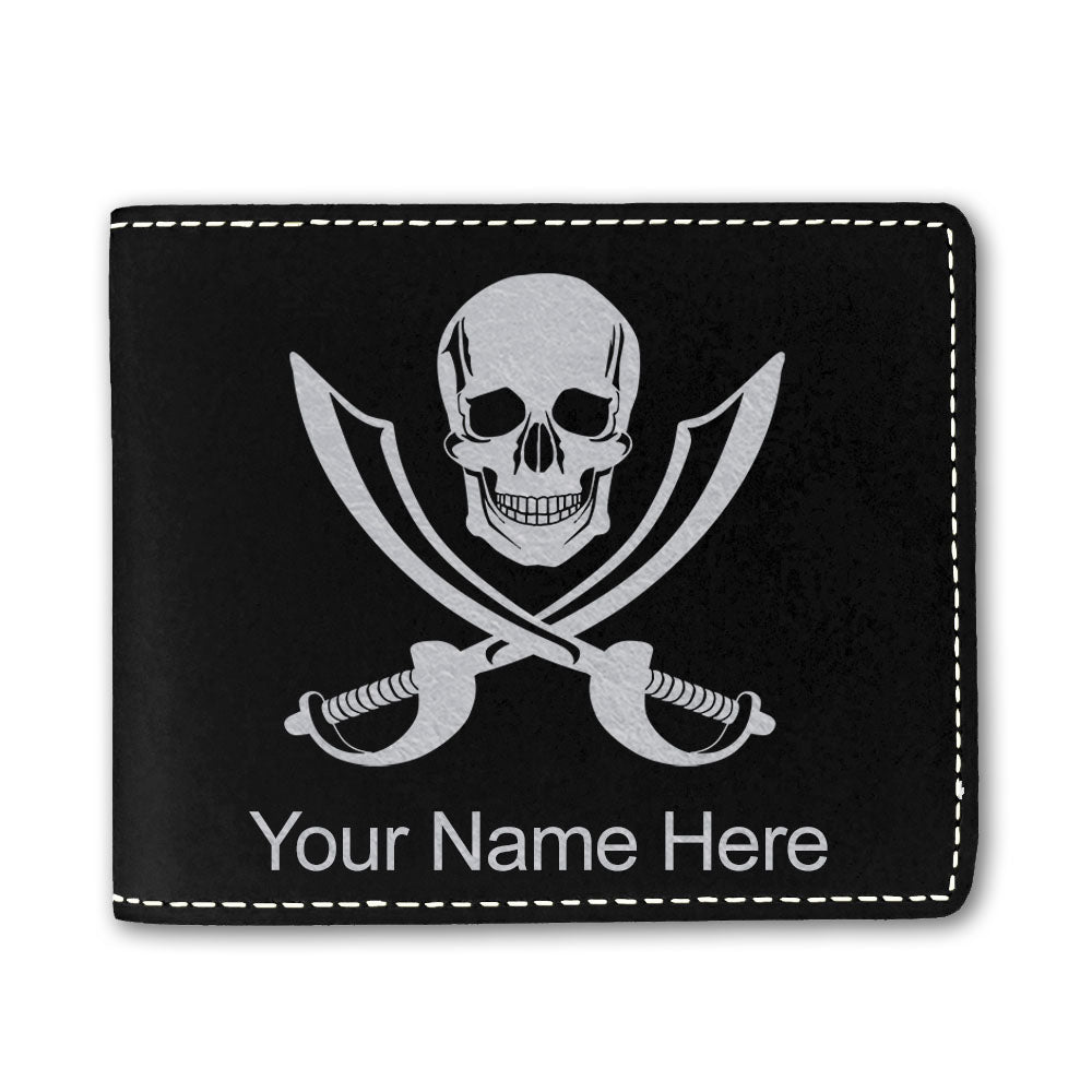 Faux Leather Bi-Fold Wallet, Jolly Roger, Personalized Engraving Included
