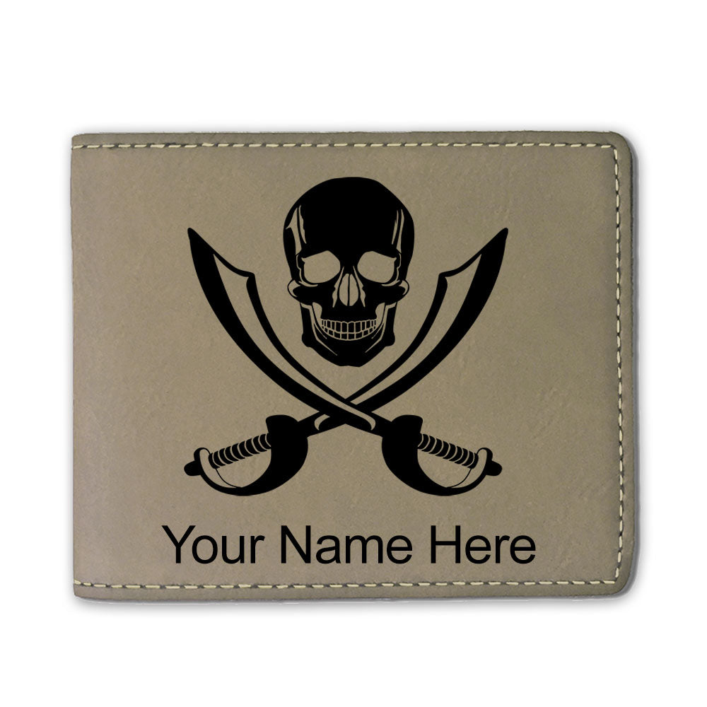 Faux Leather Bi-Fold Wallet, Jolly Roger, Personalized Engraving Included