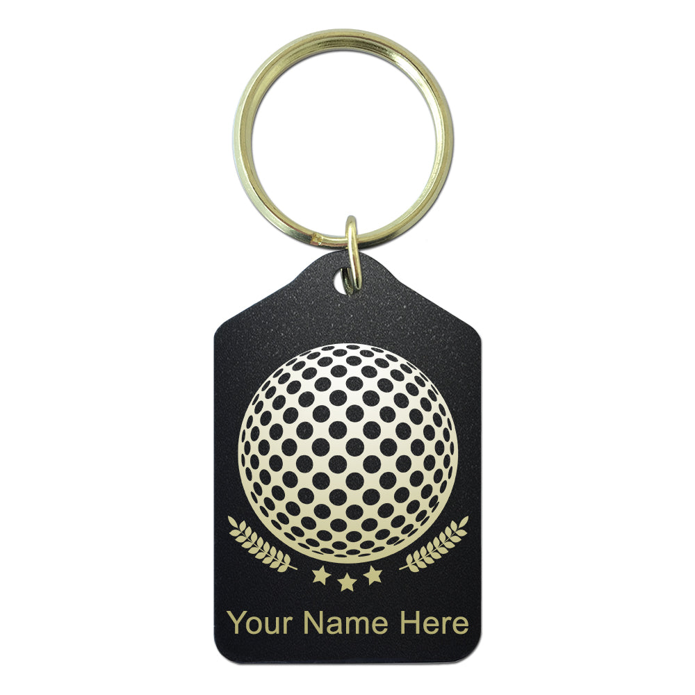 Black Metal Keychain, Golf Ball, Personalized Engraving Included