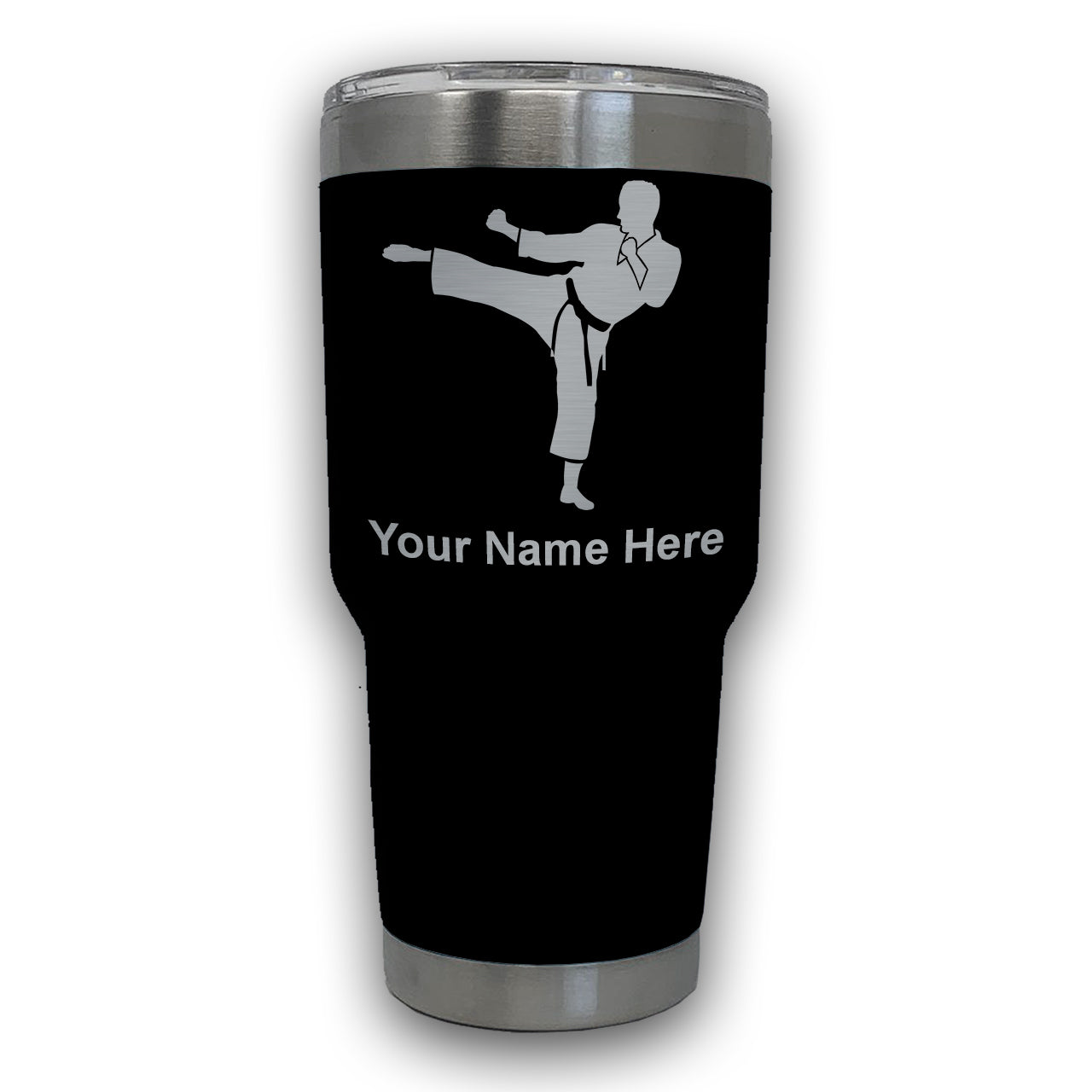LaserGram 30oz Tumbler Mug, Karate Man, Personalized Engraving Included