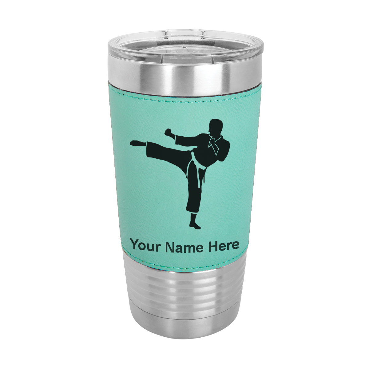 20oz Faux Leather Tumbler Mug, Karate Man, Personalized Engraving Included - LaserGram Custom Engraved Gifts