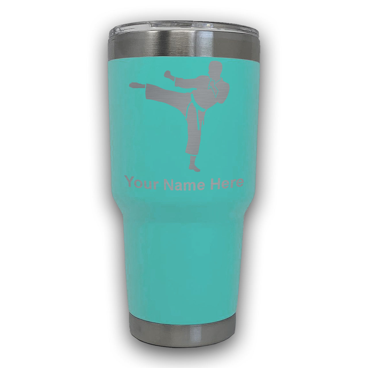 LaserGram 30oz Tumbler Mug, Karate Man, Personalized Engraving Included
