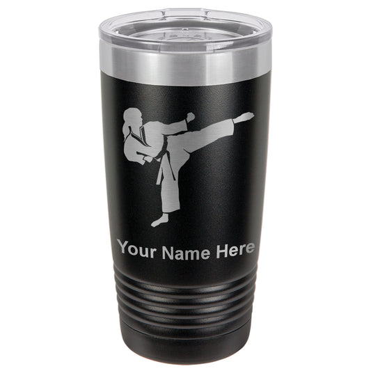 20oz Vacuum Insulated Tumbler Mug, Karate Woman, Personalized Engraving Included