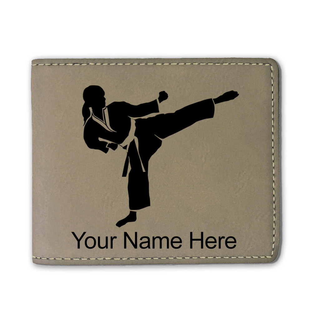 Faux Leather Bi-Fold Wallet, Karate Woman, Personalized Engraving Included