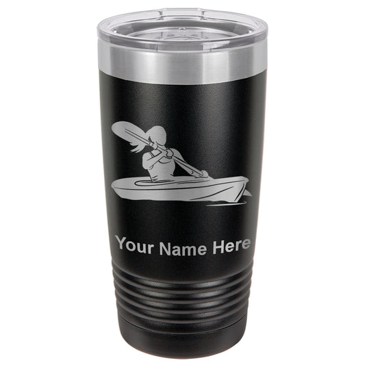 20oz Vacuum Insulated Tumbler Mug, Kayak Woman, Personalized Engraving Included