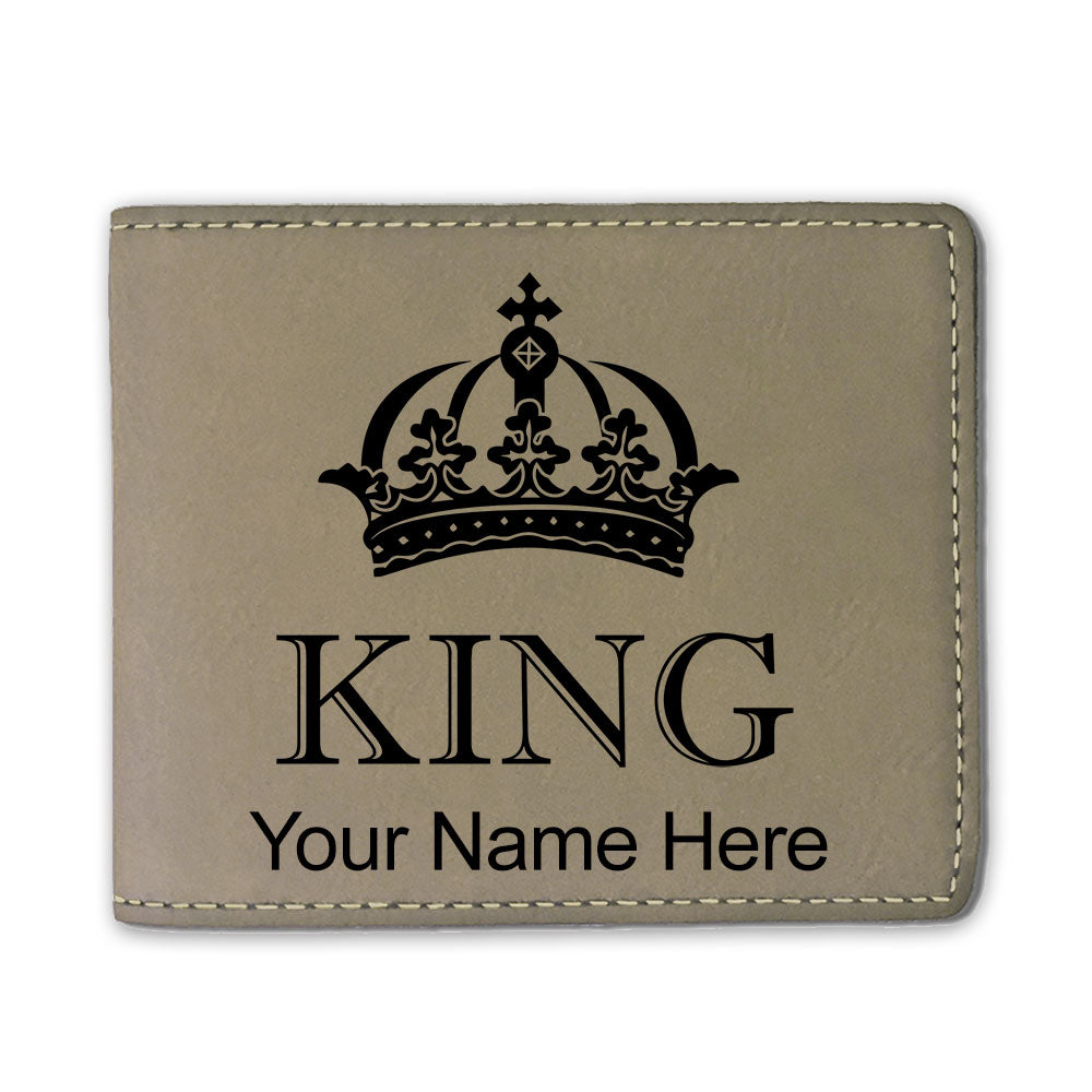 Faux Leather Bi-Fold Wallet, King Crown, Personalized Engraving Included