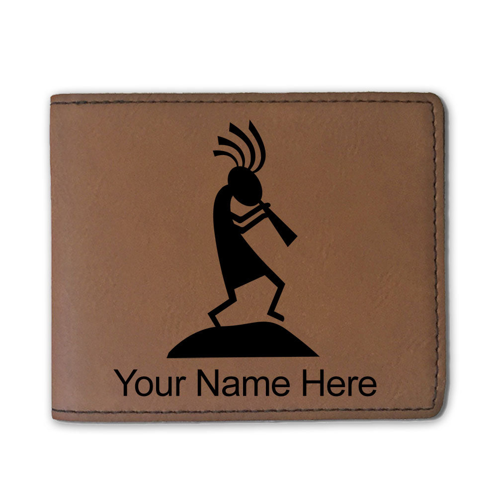 Faux Leather Bi-Fold Wallet, Kokopelli, Personalized Engraving Included