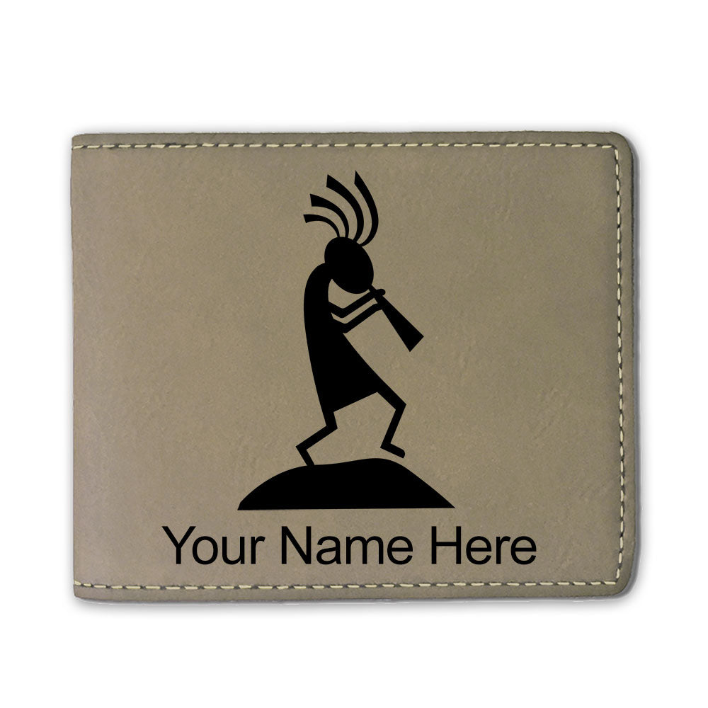 Faux Leather Bi-Fold Wallet, Kokopelli, Personalized Engraving Included