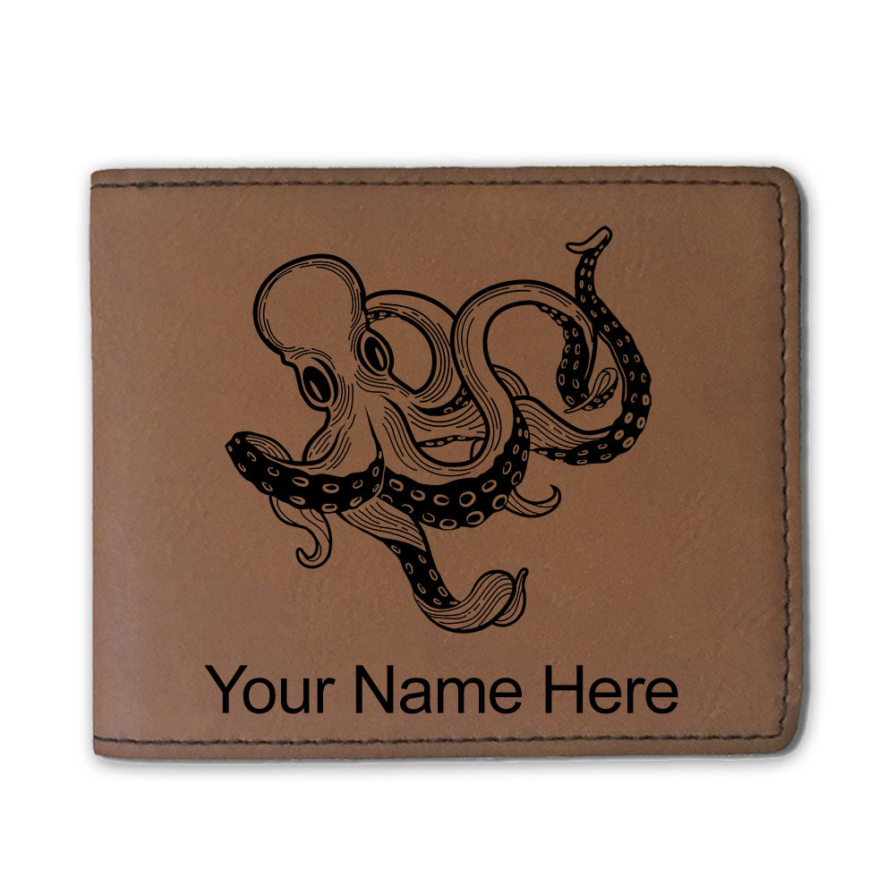 Faux Leather Bi-Fold Wallet, Kraken, Personalized Engraving Included