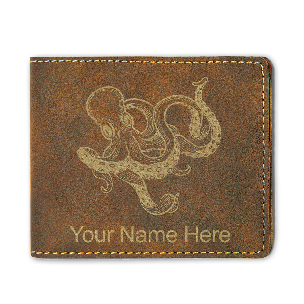 Faux Leather Bi-Fold Wallet, Kraken, Personalized Engraving Included