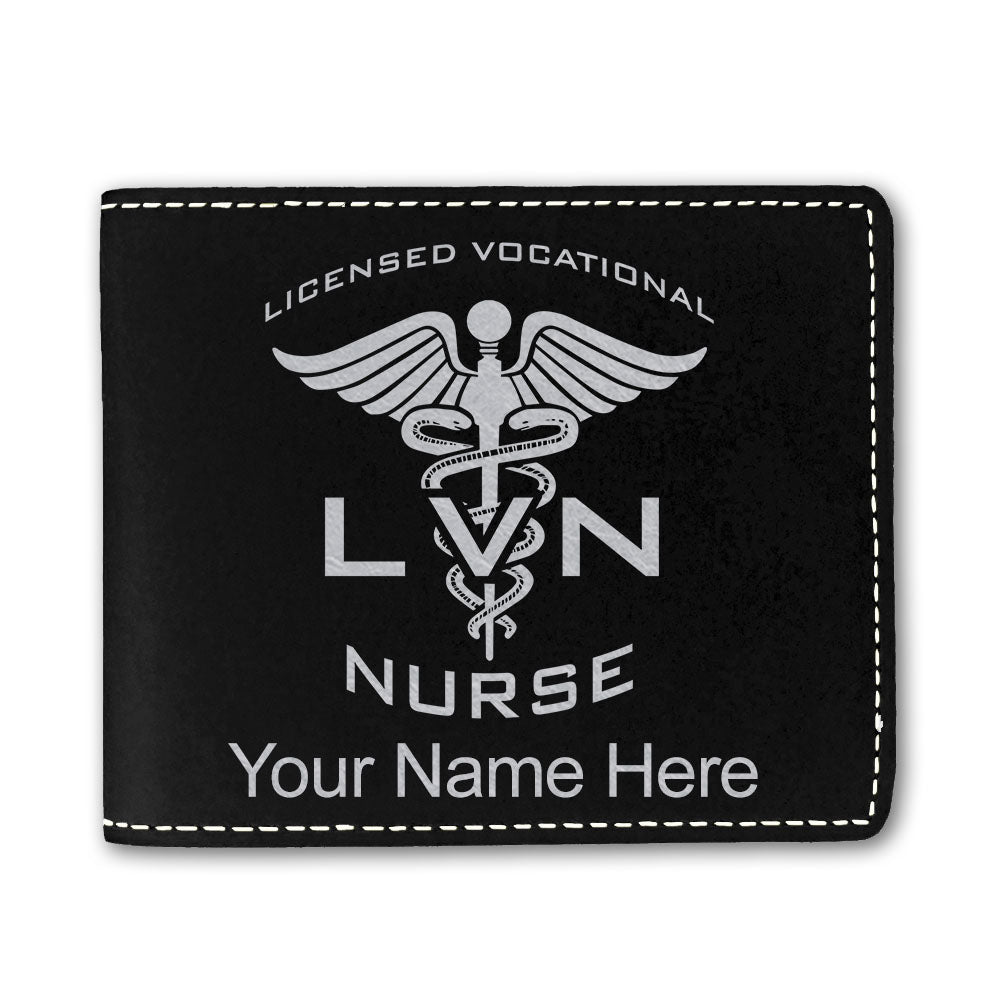 Faux Leather Bi-Fold Wallet, LVN Licensed Vocational Nurse, Personalized Engraving Included