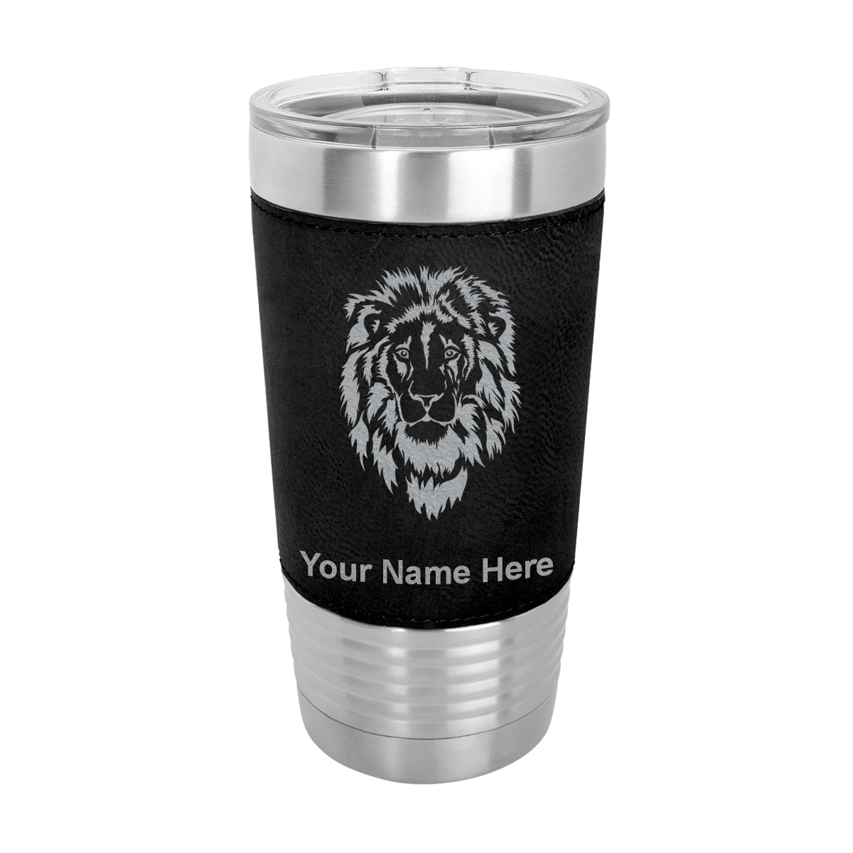 20oz Faux Leather Tumbler Mug, Lion Head, Personalized Engraving Included - LaserGram Custom Engraved Gifts