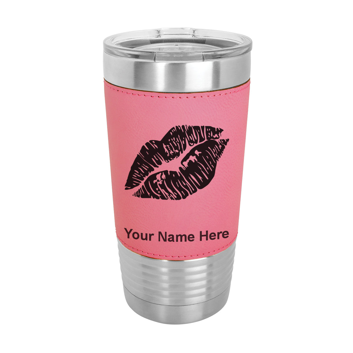 20oz Faux Leather Tumbler Mug, Lipstick Kiss, Personalized Engraving Included - LaserGram Custom Engraved Gifts