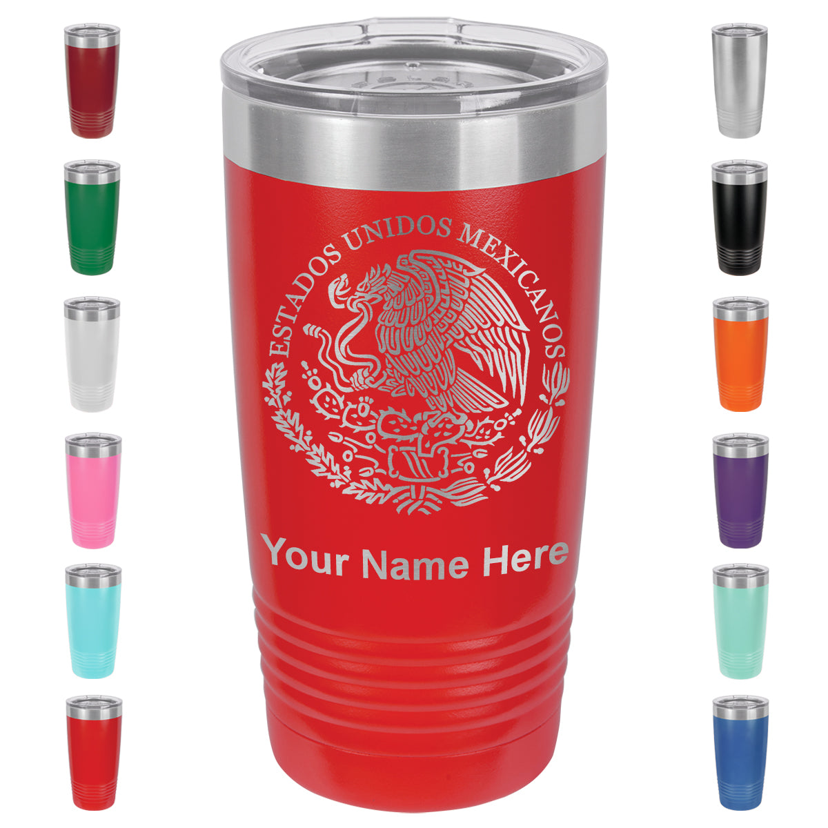 20oz Vacuum Insulated Tumbler Mug, Flag of Mexico, Personalized Engraving Included