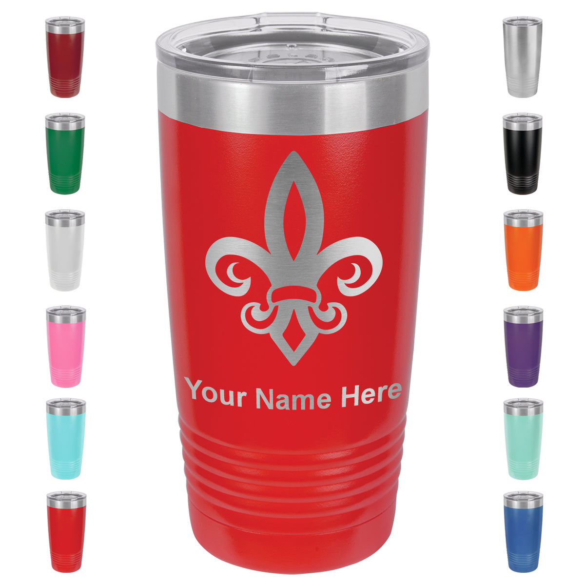 20oz Vacuum Insulated Tumbler Mug, Fleur de Lis, Personalized Engraving Included