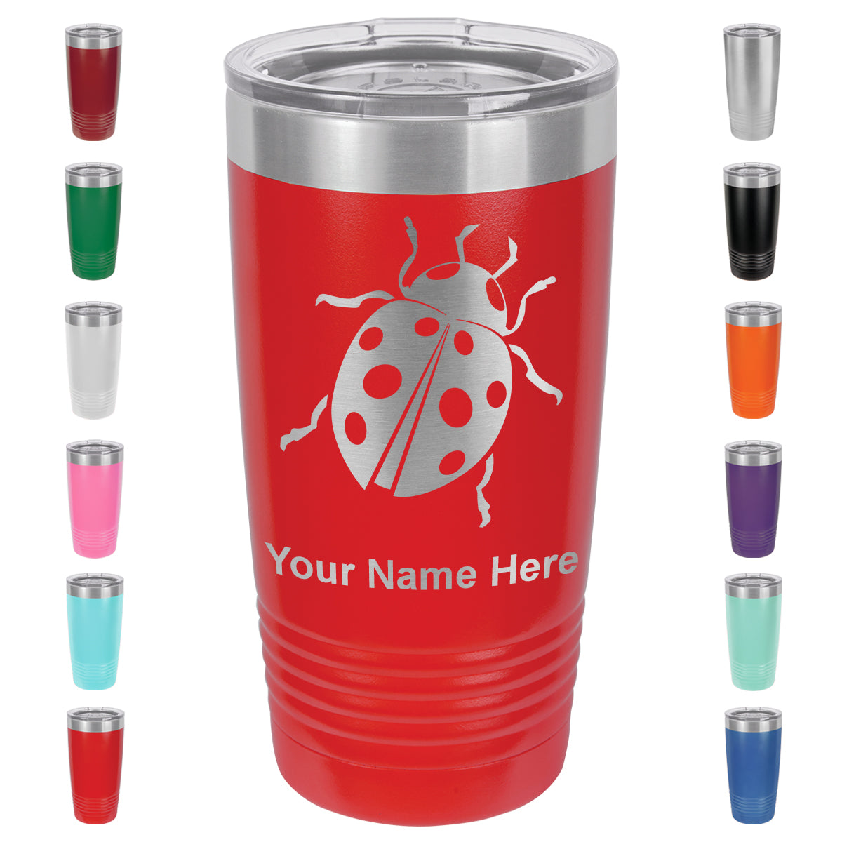 20oz Vacuum Insulated Tumbler Mug, Ladybug, Personalized Engraving Included