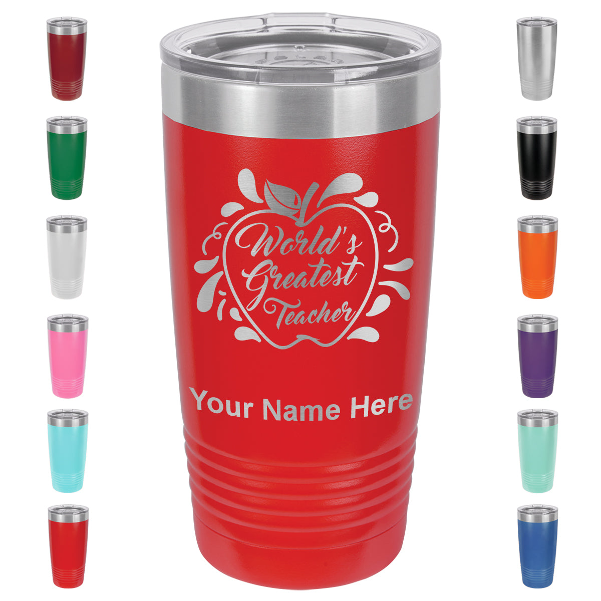 20oz Vacuum Insulated Tumbler Mug, World's Greatest Teacher, Personalized Engraving Included