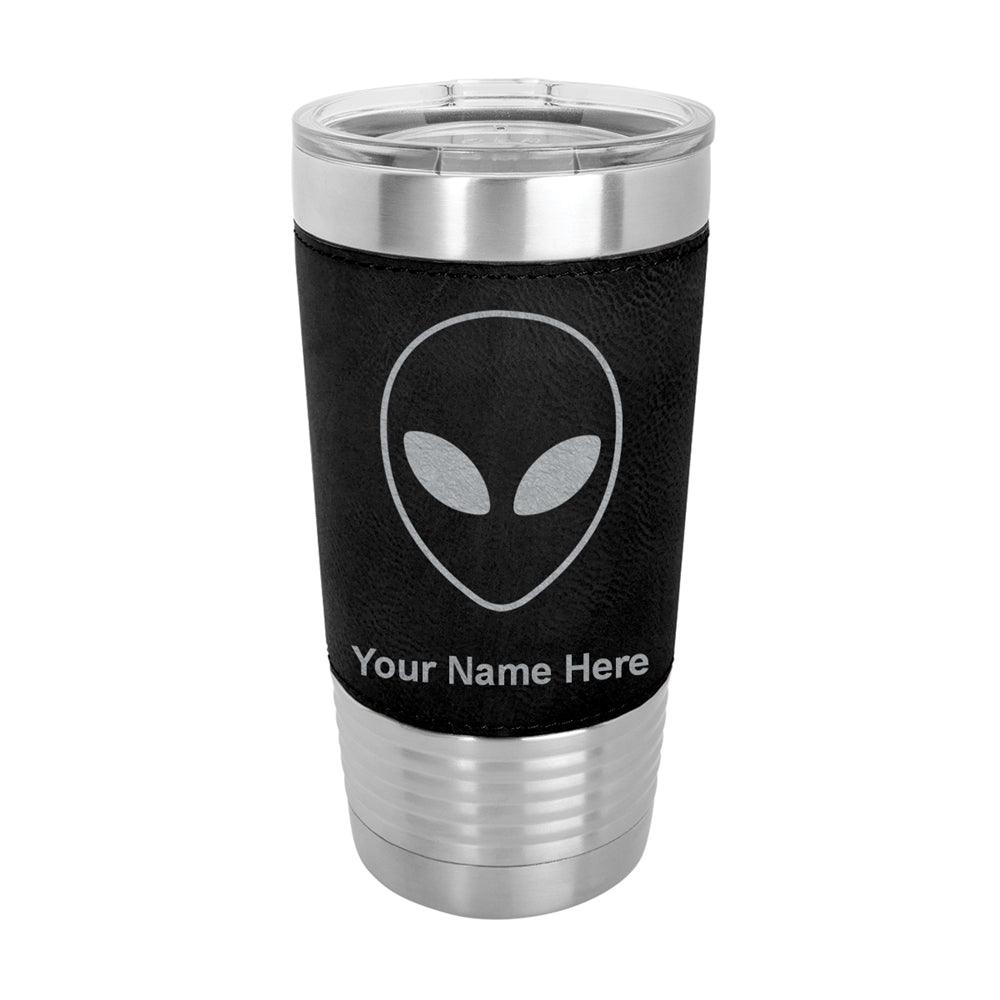 20oz Faux Leather Tumbler Mug, Alien Head, Personalized Engraving Included - LaserGram Custom Engraved Gifts