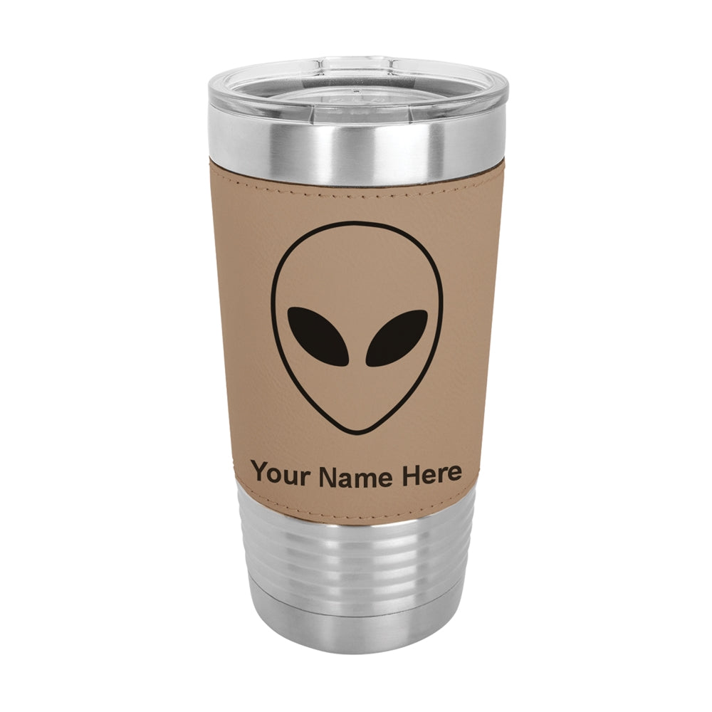 20oz Faux Leather Tumbler Mug, Alien Head, Personalized Engraving Included - LaserGram Custom Engraved Gifts