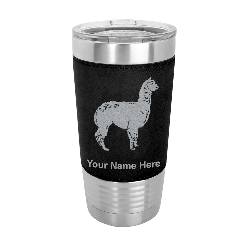 20oz Faux Leather Tumbler Mug, Alpaca, Personalized Engraving Included - LaserGram Custom Engraved Gifts