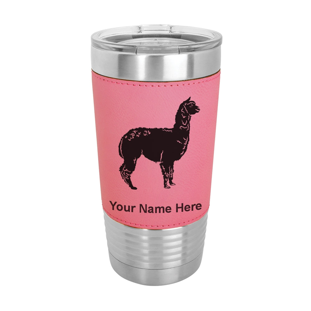 20oz Faux Leather Tumbler Mug, Alpaca, Personalized Engraving Included - LaserGram Custom Engraved Gifts
