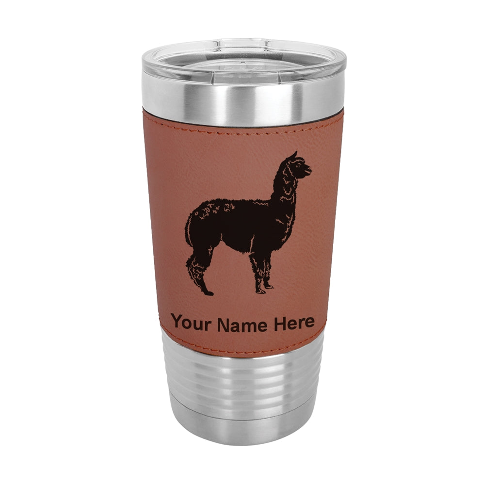 20oz Faux Leather Tumbler Mug, Alpaca, Personalized Engraving Included - LaserGram Custom Engraved Gifts