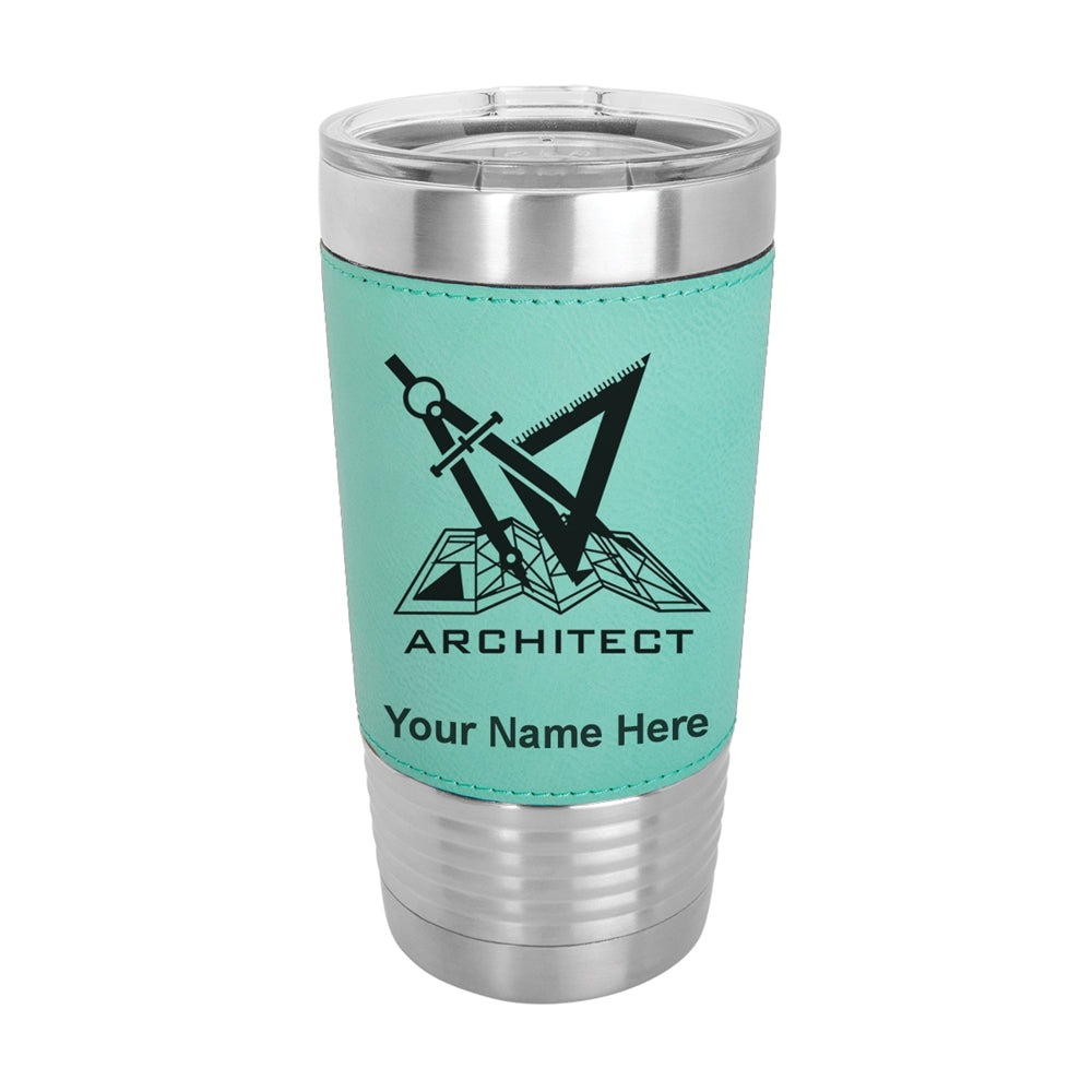 20oz Faux Leather Tumbler Mug, Architect Symbol, Personalized Engraving Included - LaserGram Custom Engraved Gifts