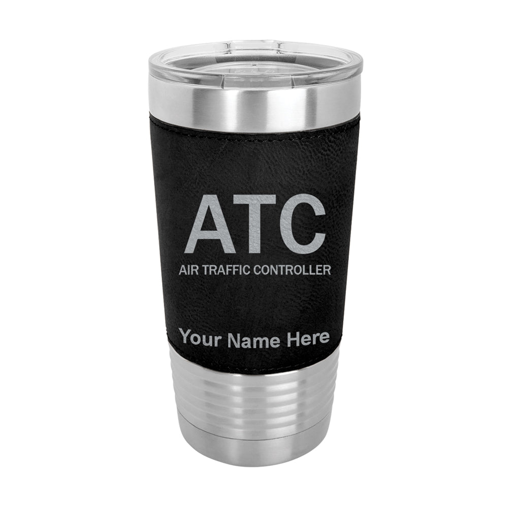 20oz Faux Leather Tumbler Mug, ATC Air Traffic Controller, Personalized Engraving Included - LaserGram Custom Engraved Gifts