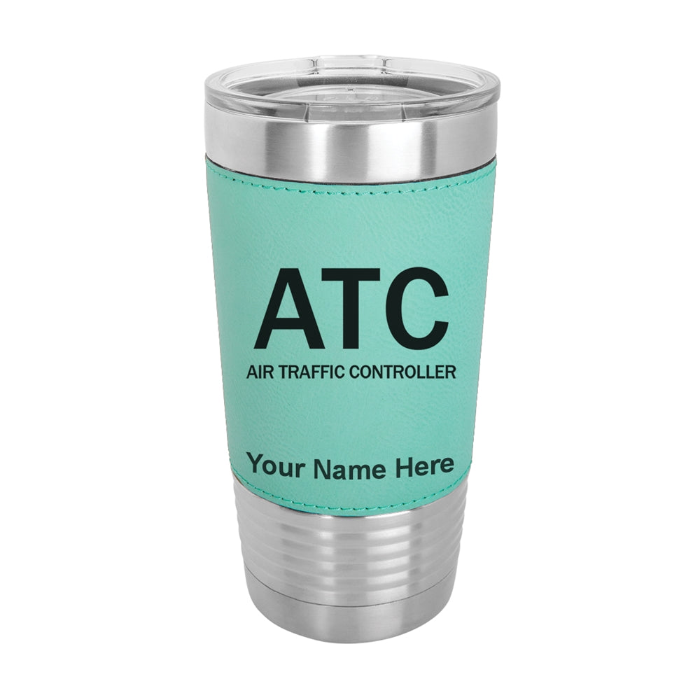 20oz Faux Leather Tumbler Mug, ATC Air Traffic Controller, Personalized Engraving Included - LaserGram Custom Engraved Gifts