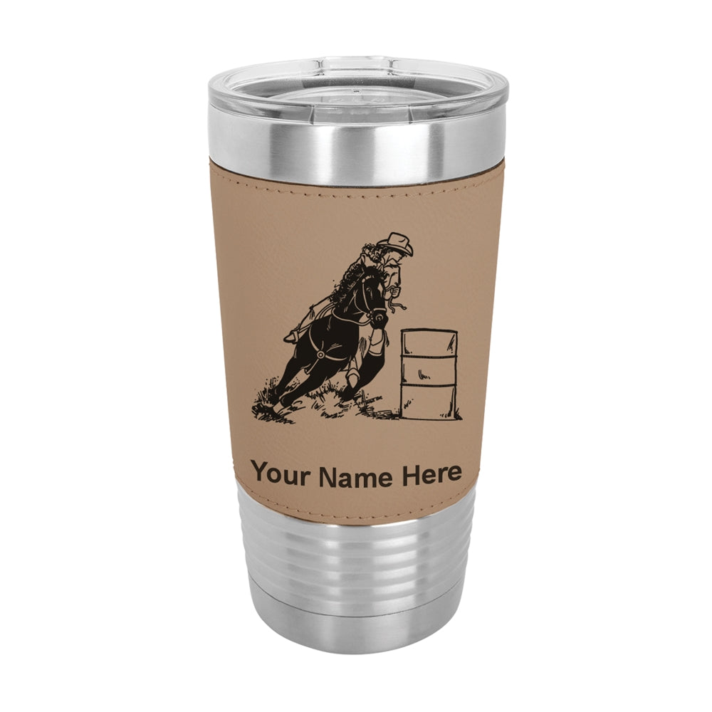 20oz Faux Leather Tumbler Mug, Barrel Racer, Personalized Engraving Included - LaserGram Custom Engraved Gifts