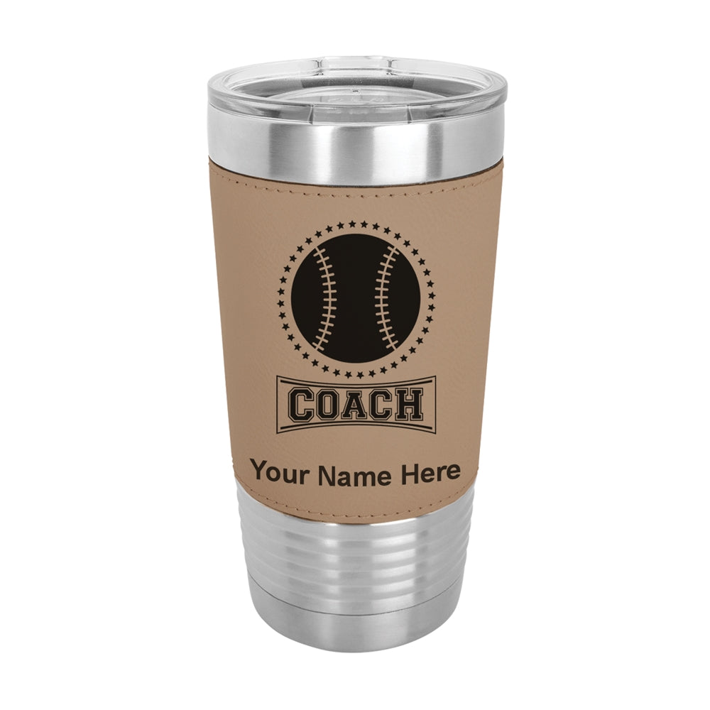 20oz Faux Leather Tumbler Mug, Baseball Coach, Personalized Engraving Included - LaserGram Custom Engraved Gifts