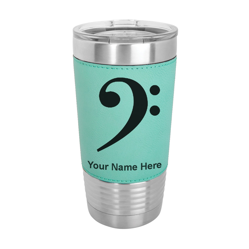 20oz Faux Leather Tumbler Mug, Bass Clef, Personalized Engraving Included - LaserGram Custom Engraved Gifts