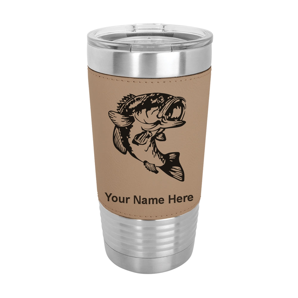 20oz Faux Leather Tumbler Mug, Bass Fish, Personalized Engraving Included - LaserGram Custom Engraved Gifts